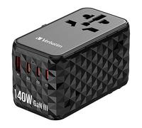 Verbatim UTA-10 GaN III 32125, Adattatore da viaggio universale, 2x USB-C PD e QC 4+, 1x USB-C PD 3.0, 1x USB-A QC, nero, 140 W