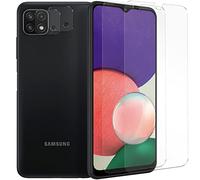 Verco Pellicola protettiva in vetro temperato per Samsung Galaxy A22 5G, set risparmio 4 in 1, 2 pellicole protettive per display, 2 pellicole protettive per fotocamera Samsung A22 5G