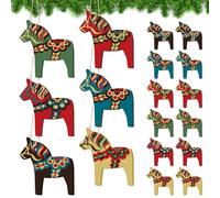 Vercraft 12 ornamenti natalizi svedesi a forma di cavallo Dala, in legno, da appendere, decorazione natalizia per la casa, albero di Natale, regalo per feste (colore vintage)