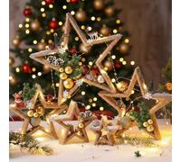 Vercraft 5 decorazioni natalizie illuminate per la tavola a LED, in legno, 5 misure, con funzionamento a batteria, per feste, Natale, casa, tavolo, camino, caminetto