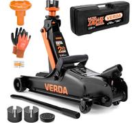 Verda Cric Idraulico 2,5T, Altezza di Sollevamento 85-365 mm, con 3 Tamponi in Gomma, Valigetta e Guanti da Lavoro, Cric a Carrello per Cambio Pneumatici, Auto, SUV, Fuoristrada e Camper