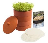 Verdant Republic Kit per germogliare argilla, torre in terracotta con 3 vassoi poco profondi, dischi di carta e e-book gratuito | vassoi per germogliare 2 in 1 ideale per germogliare germogli e