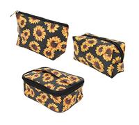 Verdant Touch Set di 3 trousse da viaggio con girasole e girasole, borsa da toilette portatile impermeabile con cerniera dorata, Multicolore, 60_x_180_cm