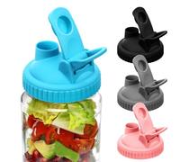 VERDANVERSE 4 pezzi Tappi per Barattoli Bocca Larga Coperchi Versatori Ermetici in Resistente Nero Grigio Azzurro e Rosa per Contenitori Alimentari e Conservazione senza Perdite