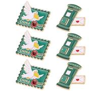 VERDANVERSE 6 Pezzi Spilla Vintage a Tema Postale Design di Cassetta Postale e Piccione Viaggiatore, in Metallo Verde Leggero Dettagli Intricati per Uso Quotidiano e Raduni a Tema