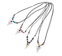 VERDANVERSE Collana Ciondolo a Forma di Dente di Squalo da Uomo e Donna, Set da 4 Pezzi in Acrilico e Legno, Regolabile, Gioielli Estivi per Surfisti e Amanti della Spiaggia