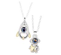 VERDANVERSE Collana D'amore Ciondolo Astronauta e Razzo, Collana Promessa lui Scritta Ti Amo in 100 Lingue, Set di Collane di Coppia per Regali Romantici e Relazioni a Distanza