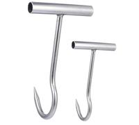 VERDANVERSE Ganci Da Macellaio Per Carne in Acciaio Inossidabile Impugnatura a T, Set 2 Pezzi Piccolo e Grande, Resistenti Per Macellazione, Barbecue e Lavorazione Carne Professionale