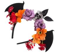 VERDANVERSE Halloween Costume Headband Mexican Skull With Flower Crown And Bat Wings Day Of The Dead Headpiece For Cosplay Masquerade And Halloween Party Accessories