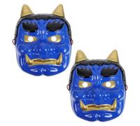 VERDANVERSE Maschera da Diavolo Giapponese Samurai in Plastica Completa, Set 2 Pezzi Blu per Festa in Maschera, Cosplay e Decorazioni Ristorante Sushi, Halloween e Carnevale