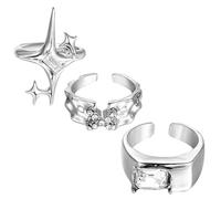 VERDANVERSE Set 3 Anelli Aperti da Donna in Lega di Zinco Lucente Design a Stella Traforata Accessori Moda Leggeri per Uso Quotidiano e Occasioni Speciali