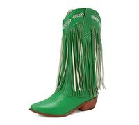 Verde,36,Stivali Alti da Cowboy da Donna, Stivali da Cowgirl alla Moda con Punta Quadrata e Frange, Stivali Western Alti Fino al Ginocchio, Caldi e di Grandi Dimensioni