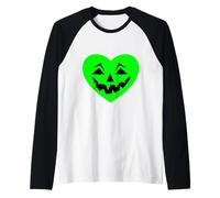 Verde Acido Halloween Cuore Gotico San Valentino Raccapricciante macabro Maglia con Maniche Raglan