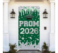 Verde Argento Prom 2026 Copertura Della Porta Verde Glitter Prom Night Photography Sfondo el 2026 Proch Sign Banner Congratulazioni Grad Decorazioni Forniture