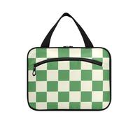 Verde Beige Checker Plaid Hanging Makeup Bag con scomparti con gancio, accessori di design Borsa medicina per accessori Must Haves Backpacking estuche para maquillaje L