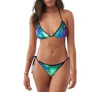 Verde Blu Viola Galaxy Stampa Confortevole Donne Due Pezzi Costume Da Bagno Casual Beachwear Estate Outdoor Attività acquatica, Nero , S