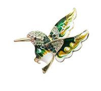 Verde colibrì uccello animale spilla lega goccia olio petto fiore accessori abbigliamento donna, Misura unica, Acciaio inossidabile