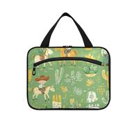 Verde Cow Boy Horse Cartoon Hanging Mens borsa da viaggio con gancio, designer pieghevole articoli da toeletta borsa per il viaggio deve viaggio envase para Perfume de L