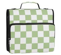 Verde e Bianco American Plaid 3 Anelli Raccoglitore con Cerniera con Manico Impermeabile Documenti Organizer Bag Adatto per Scuole Medie Clip de cremallera escolar