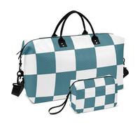 Verde e Bianco Americano Plaid Decorative Duffel Bags Tote Bag con Toiletry Bag per Viaggio 2 Pz Set Bolsa para viajar en Avion de Mujer