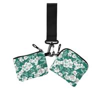 Verde e Bianco Fiori Vintage Portamonete Da Donna Custodie per Carte Sottile Staccabile ID Card Holder Protector con Portachiavi per Le Signore 2 Pz billetera de mujer para tarjetas, Fiori vintage