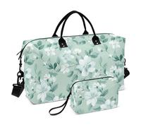 Verde e Fiori Decorativi Grande Carry On Bag Sport Duffel Borse con Cinghia Regolabile per Trekking Grande Capacità bolso para en Avion