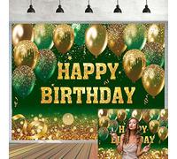Verde e Oro Buon Compleanno Sfondo Glitter Verde Oro Palloncino Bokeh Compleanno Fotografia Sfondo per Donne Uomini Decorazione del Partito Forniture