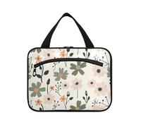 Verde e Pesca Fiore Hanging Viaggio Toiletry Bag Uomini con gancio, Designer Espandibile Caso di Trucco per Viaggi Trucco Palestra bolso Viajero para Mujer, Fiori verdi e peschi, L, casual