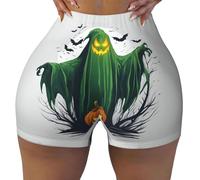 Verde Fantasma Horror Halloween Zucca Stampa Elastico Estate Comodo Design Breve Senza Cuciture Yoga Biker Shorts Esercizio Abbigliamento quotidiano, Nero, M