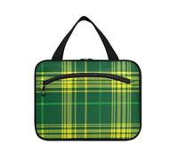 Verde Giallo Plaid Art Hanging Borse da viaggio con gancio, Designer Pieghevole Borsa da barba per gli uomini per le donne Viaggio Lavoro estuche de maquillaje para Mujer L