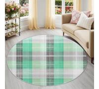 Verde Grigio A Quadri Strisce Tappeto Rotondo 60 cm, Classico Britannico Lavabile in Lavatrice Antiscivolo Tappeto Morbido Peli Ras Camera da Letto Sala da Pranzo Ufficio Discesa del Letto Interno