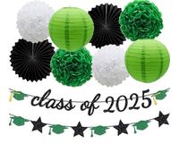 Verde laurea partito decorazione classe di 2021 banner Glitter Grad Cap Stella Nero Verde Bianco Fan di Carta Pom Pompon Fiore Lanterna Forniture