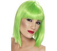 Verde Lime Bob Parrucca Donna Festival Neon Rave Costume Corta con Frangia