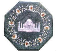 Verde Marmo 12 " Lato Table Top Taj Mahal ad Intarsio Pietre Semi Preziose