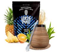 Verde Mate Mas IQ Yerba Mate 500g con Ginkgo Biloba, Guaranà, Ginseng Siberiano | Set Completo con Tazza Ceramica 350ml + Bombilla Mercedes 19cm + Sottobicchiere Cebador