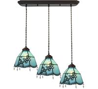 Verde Mediterraneo 3 Lampadario A Testa Tiffany in Stile Tiffany Verato Lampada Appesa Lampada Pastorale Floreale Aione del Soffitto Floreale Funzione per Sala da Pranzo Camera da Letto Soggiorno
