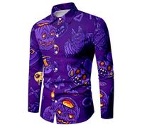 Verde Menta Camicia Uomo Maniche Corte Halloween Camicia con Stampa Teschio Croce e Rose Slim Fit Horror Maglietta con Risvolto Bottoni Camicia Gotico Divertente per Carnevale Cosplay Feste S M Croce