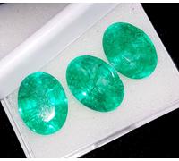 Verde Naturale Smeraldo Ovale Forma 7 A 9 KT 3 Pezzi Certificato Loose Gemma