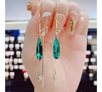 (Verde) Nuovi orecchini di cristallo a goccia verde lunga della Corea del Sud, temperamento alla moda,