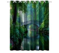 Verde Oliva Tende per Interni Oscuranti Termiche con Occhielli - Set di 2 Tende Isolanti dal Calore con Stampa Bellissima Ponte Alberi Fiume, 100L x 160A cm per Camera da Letto e Soggiorno