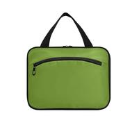Verde oliva tinta unita tinta unita verde puro appeso grande capacità borsa cosmetica da viaggio con gancio, borsa multifunzionale per la cura della pelle di design per gli elementi essenziali per le