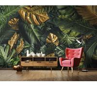 Verde Oro Giungla Parete Camera da Letto Carta Parati Botanico Natura Facile