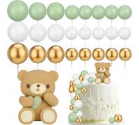 Verde Orsetto Cake Topper Battesimo 25 Pezzi Mini Palline Decorazione Torta Topper Torte Compleanno per Bambina,Bambino,Compleanno 1 Anno Decorazioni Cake Topper (Verde)