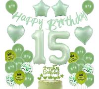 Verde palloncini 15 anni compleanno,palloncino verde salvia 15 anni compleanno,Decorazione festa 15 anni compleanno,Palloncino 15 anni compleanno ragazzo ragazza,Verde 15 anni Toppers per Torta