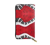 Verde Palma Foglie Rosa In Pelle Lungo Portafoglio Palmare Delle Donne Portafoglio Per Carta Di Credito Contanti Coin Storage, Pianoforte note, Taglia unica, moderno