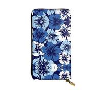 Verde Palma Foglie Rosa In Pelle Lungo Portafoglio Palmare Delle Donne Portafoglio Per Carta Di Credito Contanti Coin Storage, Ibisco blu., Taglia unica