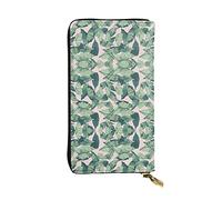 Verde Palma Foglie Rosa In Pelle Lungo Portafoglio Palmare Delle Donne Portafoglio Per Carta Di Credito Contanti Coin Storage, Verde Palma Foglie Rosa, Taglia unica