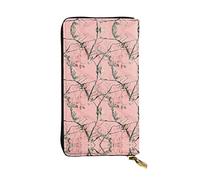 Verde Palma Foglie Rosa In Pelle Lungo Portafoglio Palmare Delle Donne Portafoglio Per Carta Di Credito Contanti Coin Storage, Foglie Rosa Camo, Taglia unica