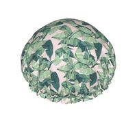 verde palma foglie rosa stampa doppio strato impermeabile cuffia da doccia donna uomo riutilizzabile bagno capelli tappi fascia elastica