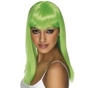 Verde Parrucca Glamour da Donna Deluxe Dritto con Frangia Lime Accessori Costume